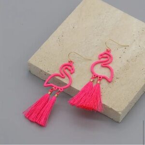 Flamingo Earrings Hot Pink With Tassels Hypoallergenic